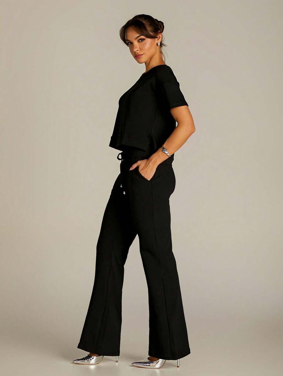 Conjunto Moletinho Feminino com Calça Pantalona e Blusa Mullet