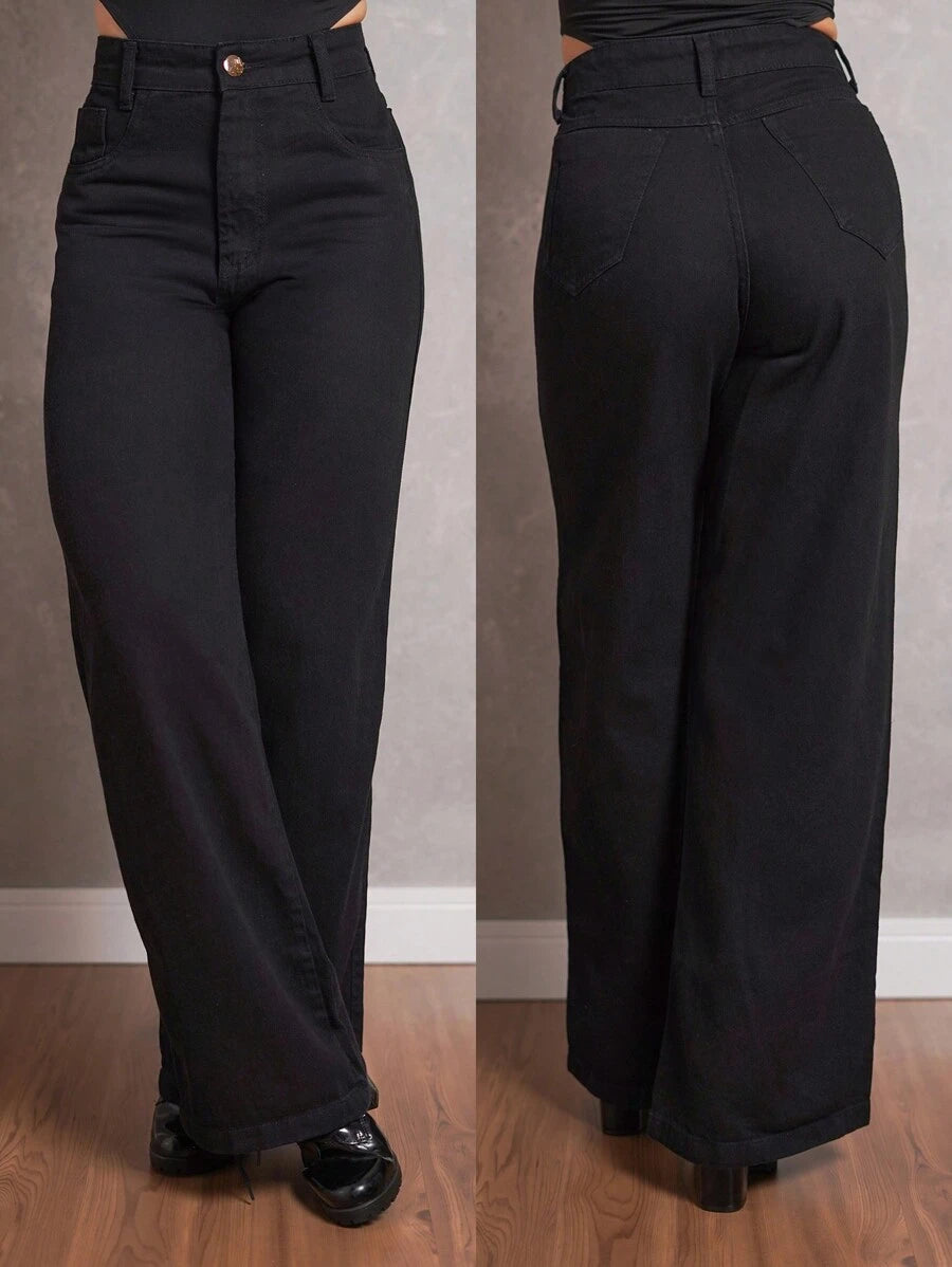 Calça Jeans Feminina Shein Wide Leg 100% Jeans Feminina Tecido Grosso Premium
