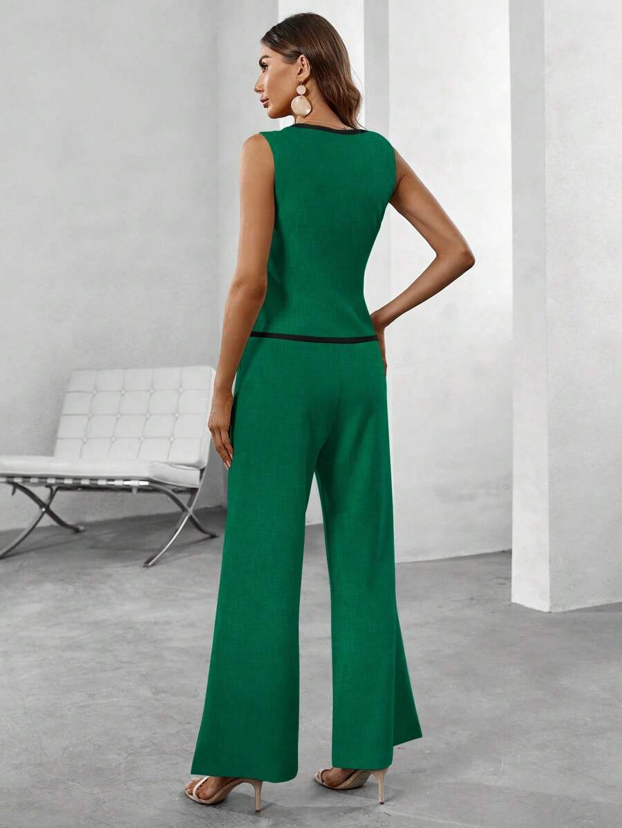 Conjunto Elegante com Colete e Calça de Perna Larga