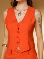 Conjunto Social Feminino com Colete e Calça em Tecido Marrant