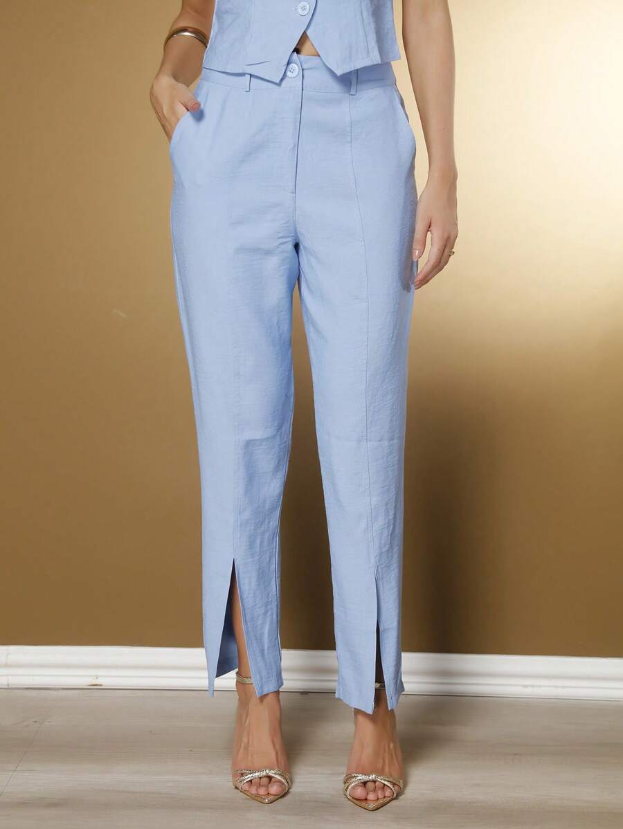 Conjunto Social Feminino com Colete e Calça em Tecido Marrant