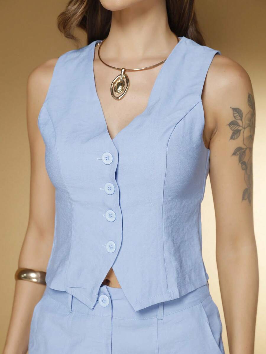 Conjunto Social Feminino com Colete e Calça em Tecido Marrant
