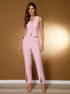 Conjunto Social Feminino com Colete e Calça em Tecido Marrant