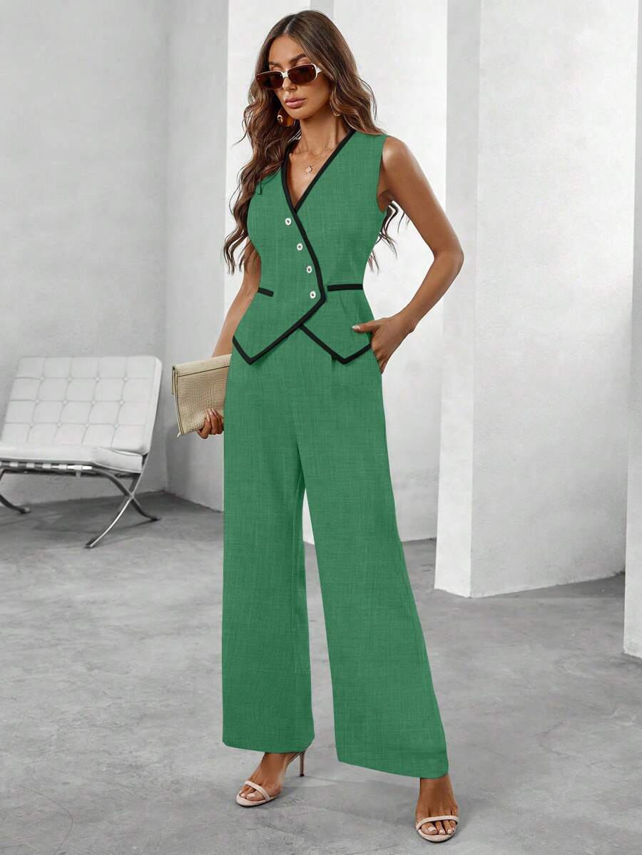Conjunto Elegante com Colete e Calça de Perna Larga