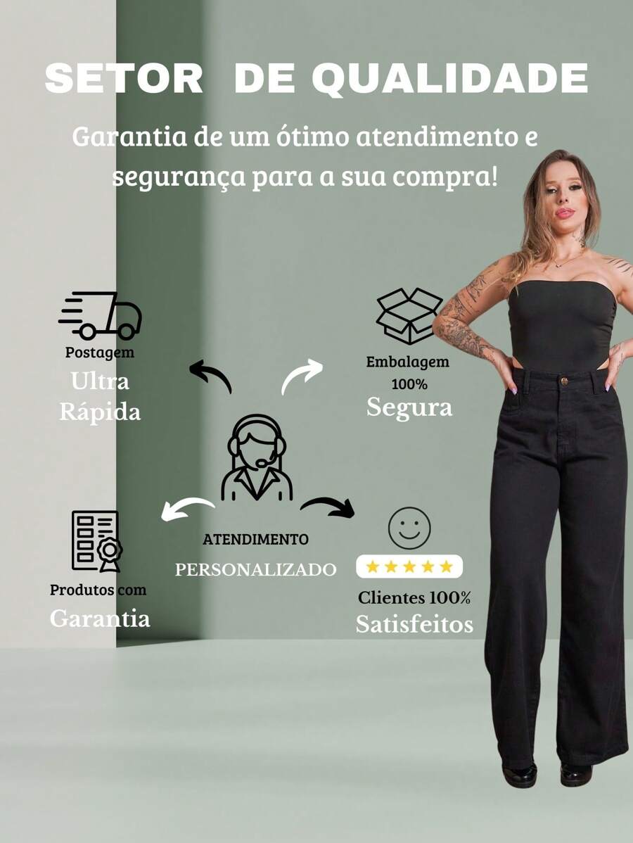 Calça Jeans Feminina Shein Wide Leg 100% Jeans Feminina Tecido Grosso Premium