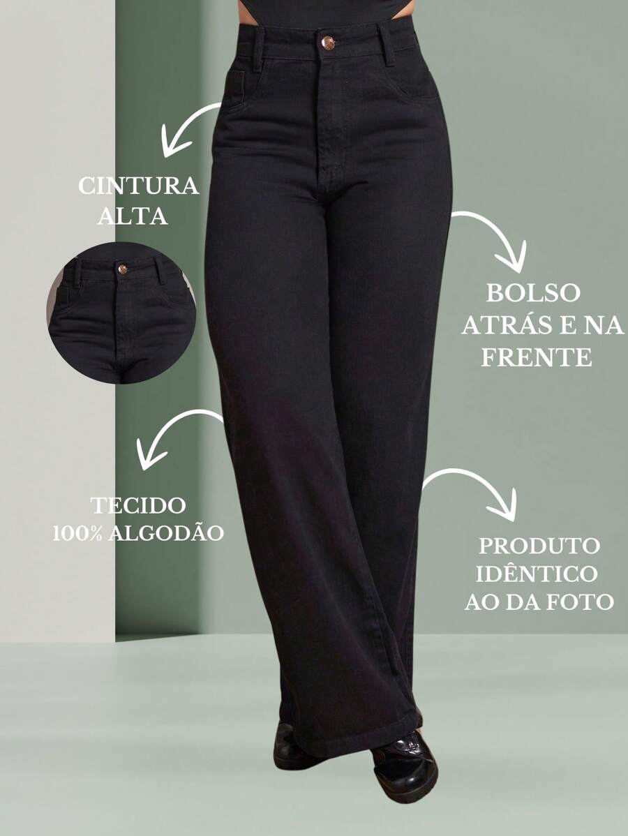 Calça Jeans Feminina Shein Wide Leg 100% Jeans Feminina Tecido Grosso Premium