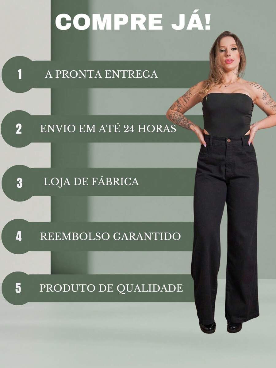 Calça Jeans Feminina Shein Wide Leg 100% Jeans Feminina Tecido Grosso Premium