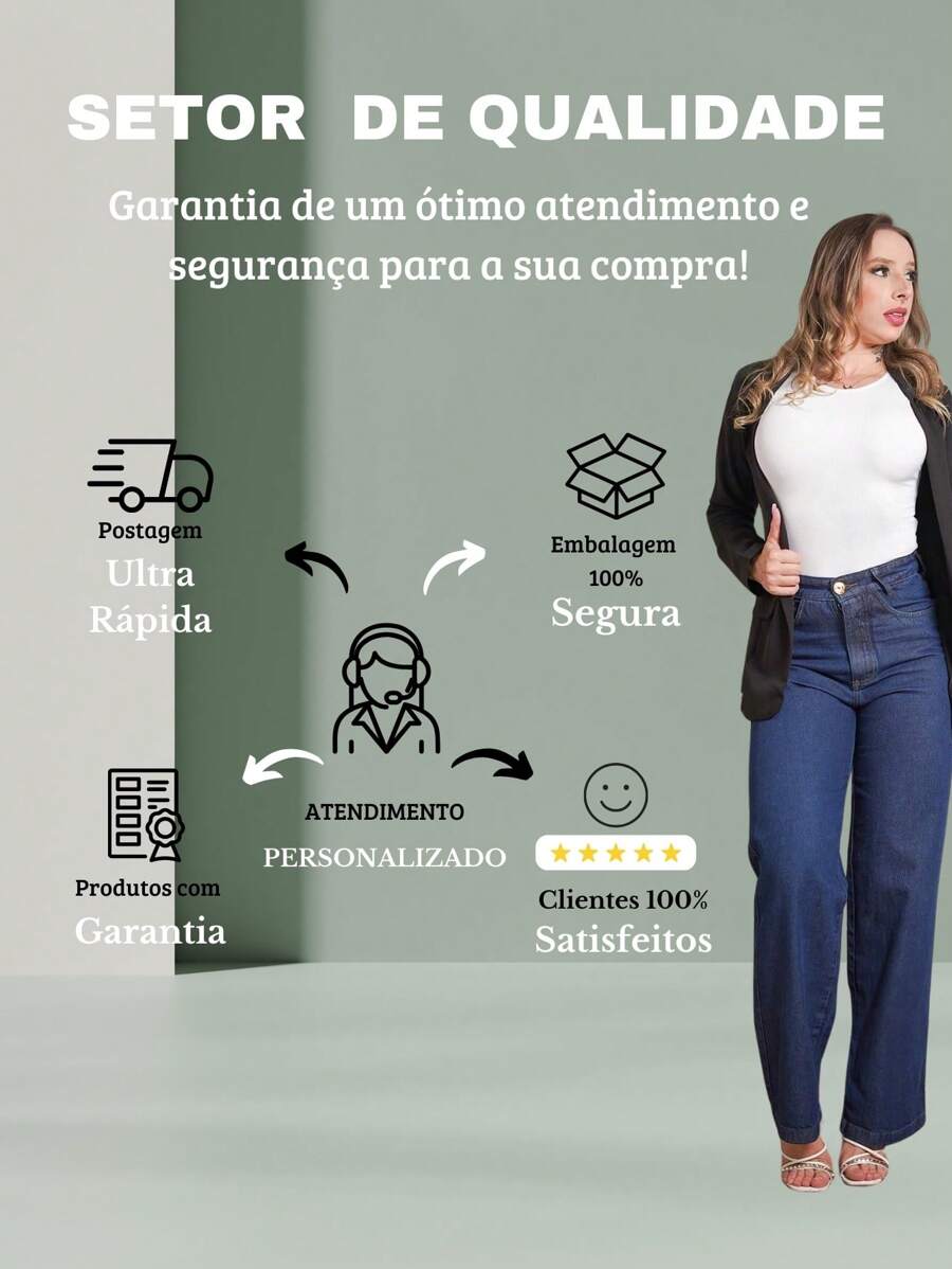 Calça Jeans Feminina Shein Wide Leg 100% Jeans Feminina Tecido Grosso Premium