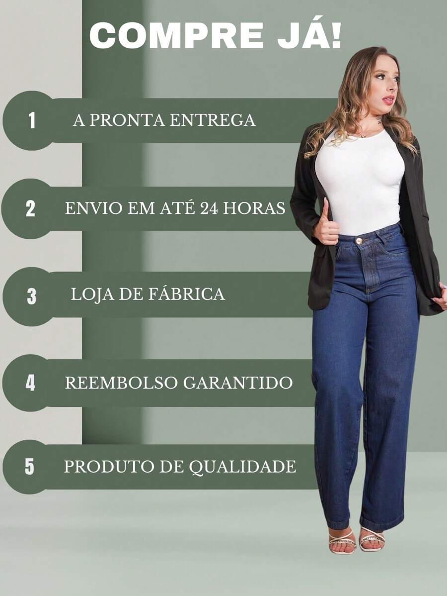 Calça Jeans Feminina Shein Wide Leg 100% Jeans Feminina Tecido Grosso Premium