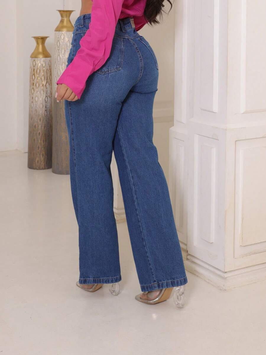 Calça Jeans Feminina Shein Wide Leg 100% Jeans Feminina Tecido Grosso Premium