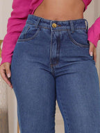 Calça Jeans Feminina Shein Wide Leg 100% Jeans Feminina Tecido Grosso Premium