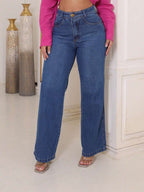 Calça Jeans Feminina Shein Wide Leg 100% Jeans Feminina Tecido Grosso Premium