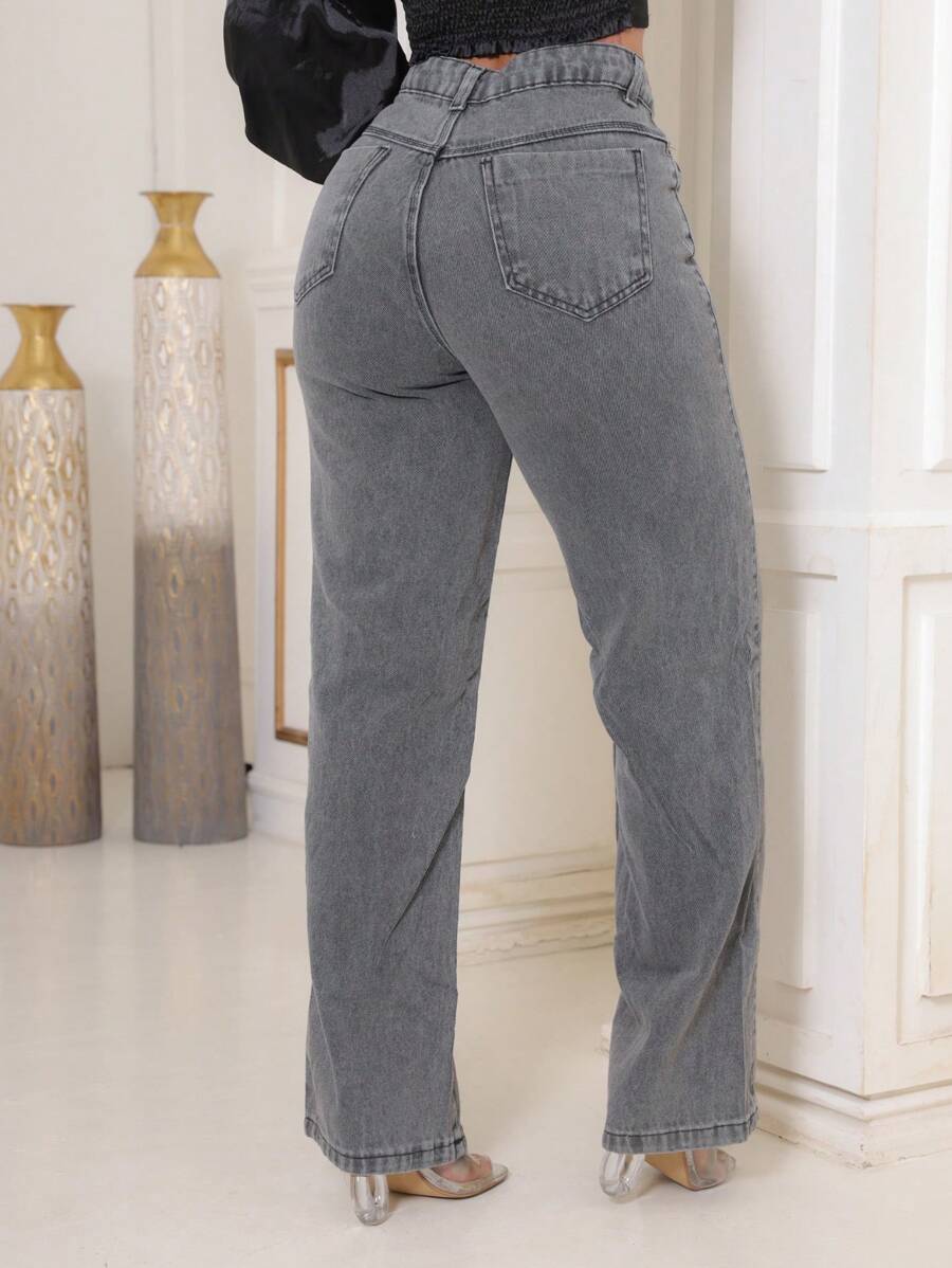 Calça Jeans Feminina Shein Wide Leg 100% Jeans Feminina Tecido Grosso Premium