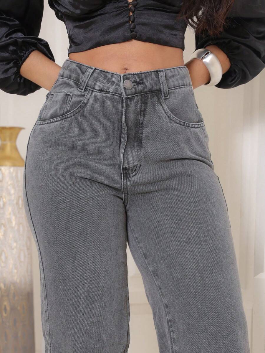 Calça Jeans Feminina Shein Wide Leg 100% Jeans Feminina Tecido Grosso Premium