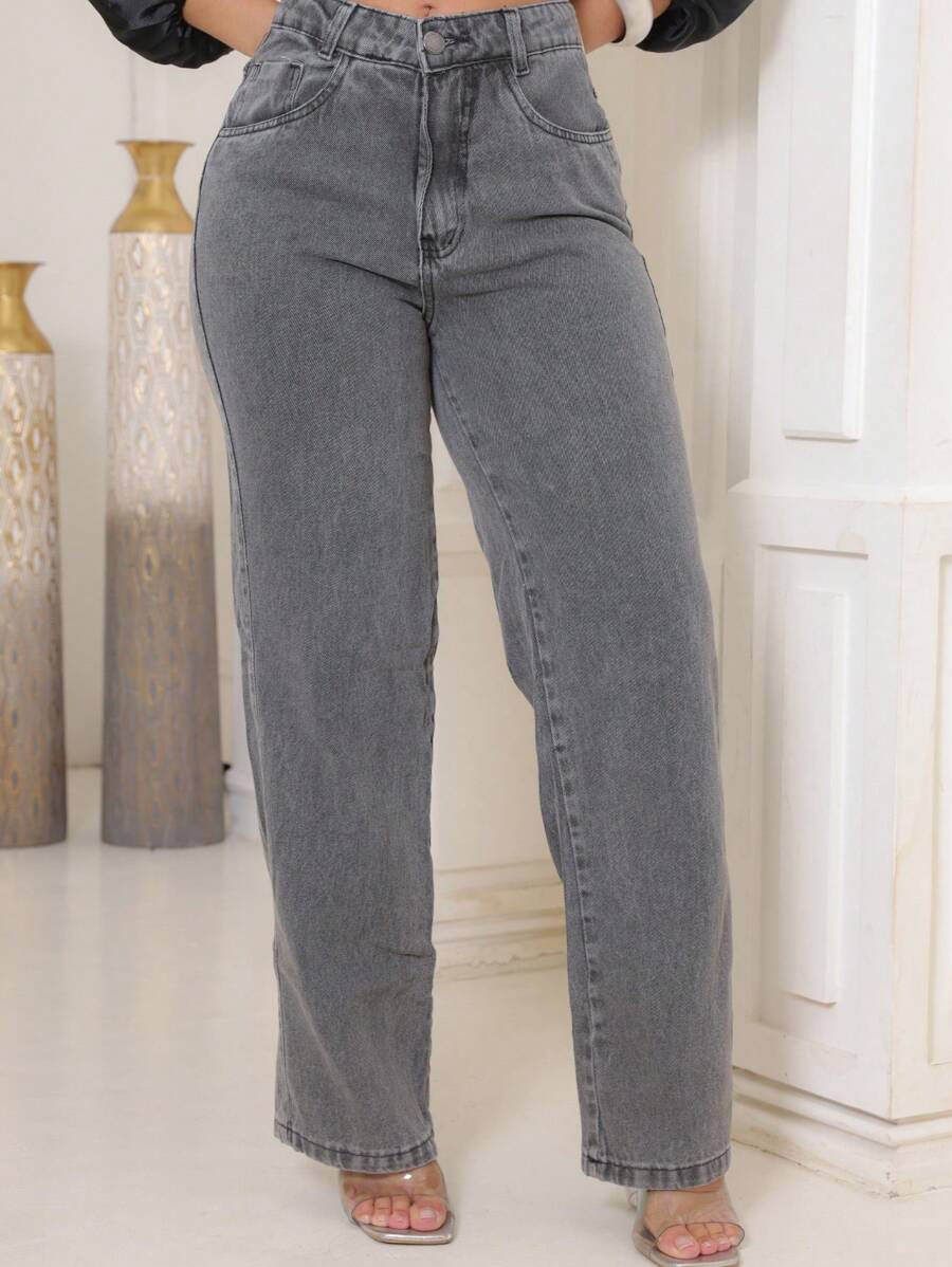 Calça Jeans Feminina Shein Wide Leg 100% Jeans Feminina Tecido Grosso Premium