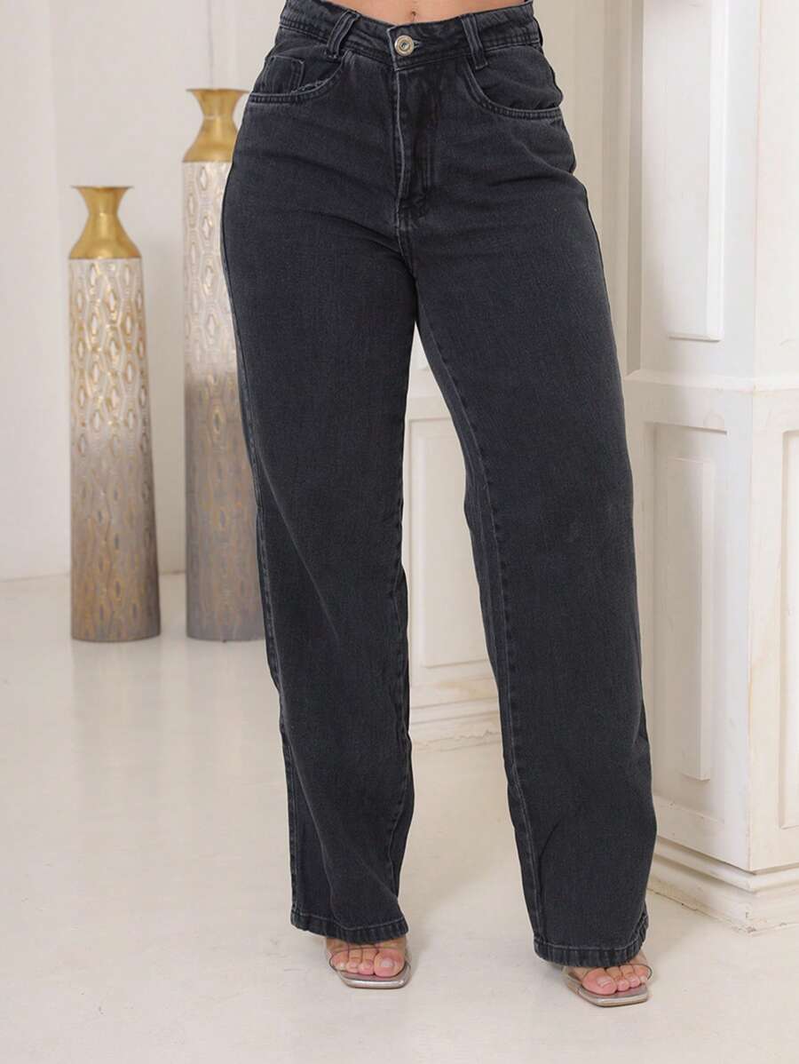 Calça Jeans Feminina Shein Wide Leg 100% Jeans Feminina Tecido Grosso Premium