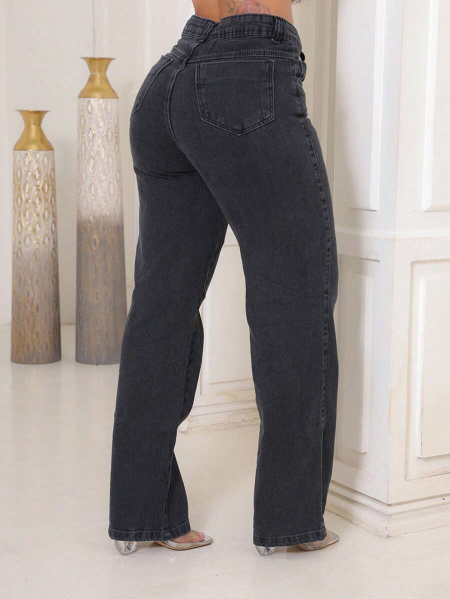 Calça Jeans Feminina Shein Wide Leg 100% Jeans Feminina Tecido Grosso Premium