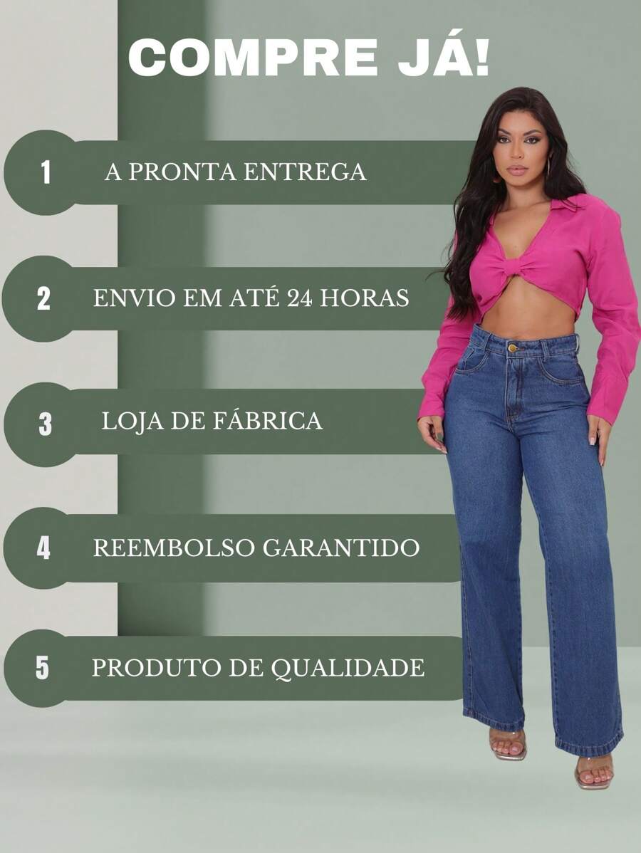 Calça Jeans Feminina Shein Wide Leg 100% Jeans Feminina Tecido Grosso Premium