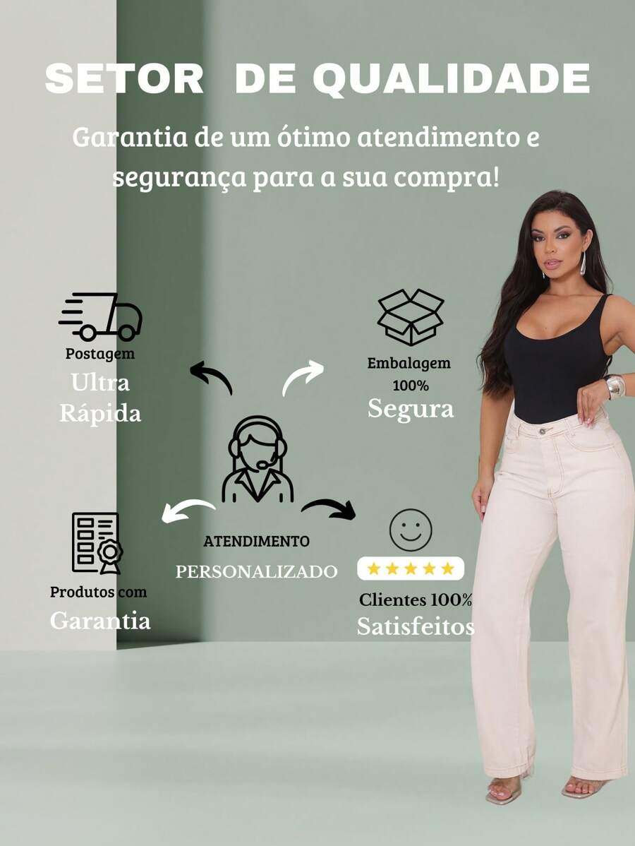 Calça Jeans Feminina Shein Wide Leg 100% Jeans Feminina Tecido Grosso Premium