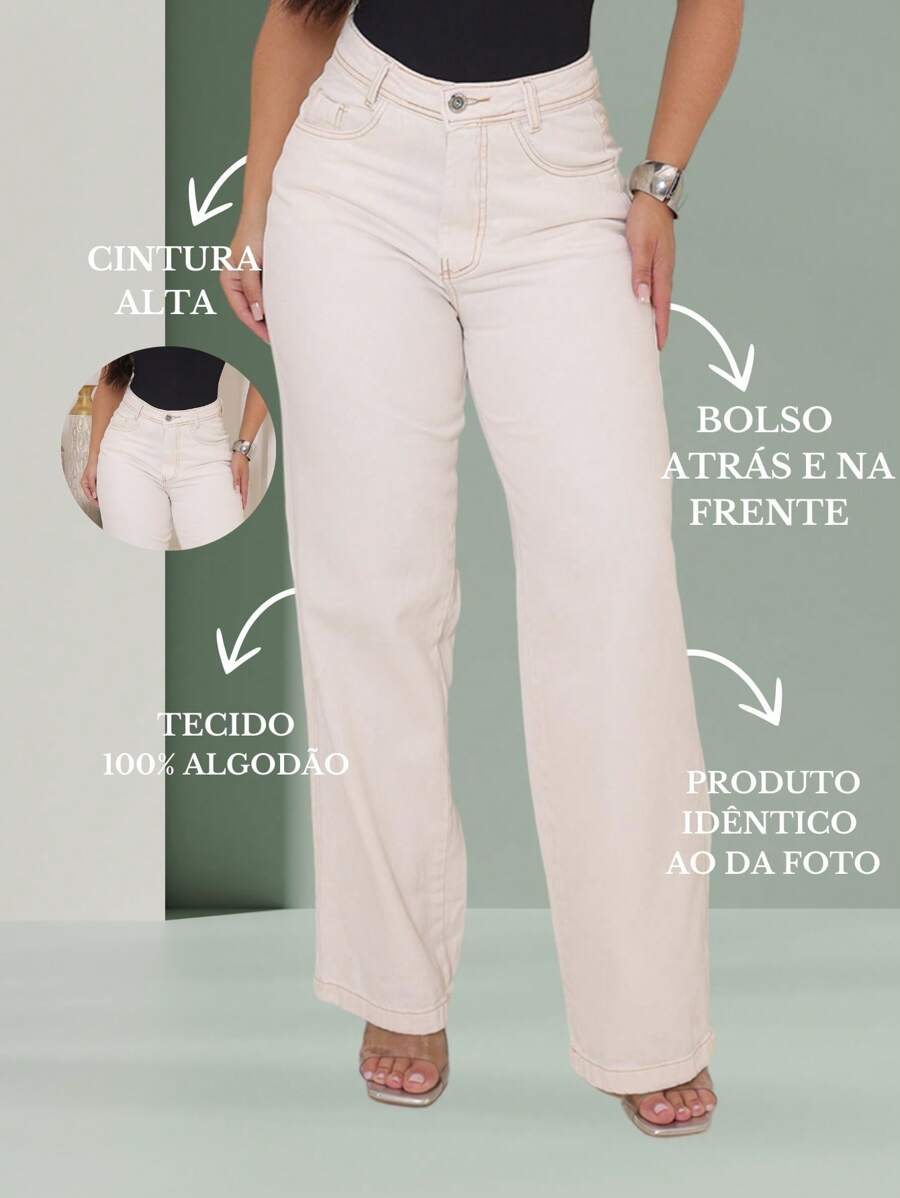 Calça Jeans Feminina Shein Wide Leg 100% Jeans Feminina Tecido Grosso Premium