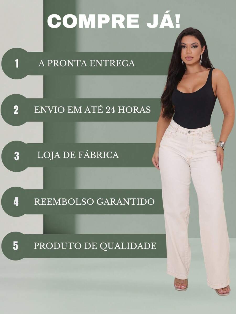 Calça Jeans Feminina Shein Wide Leg 100% Jeans Feminina Tecido Grosso Premium