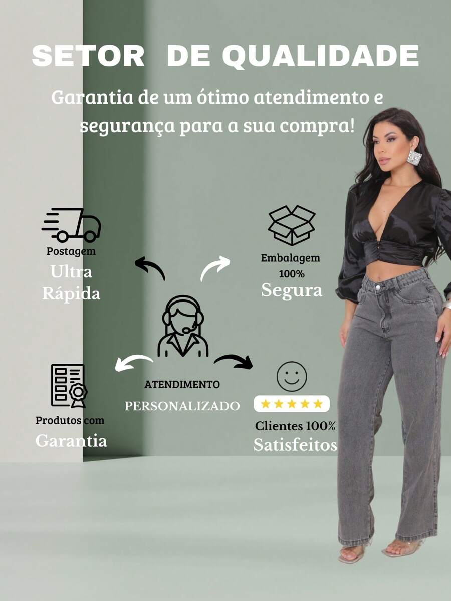 Calça Jeans Feminina Shein Wide Leg 100% Jeans Feminina Tecido Grosso Premium