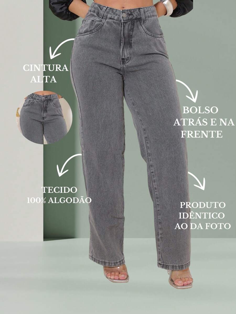 Calça Jeans Feminina Shein Wide Leg 100% Jeans Feminina Tecido Grosso Premium