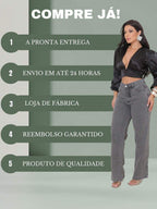 Calça Jeans Feminina Shein Wide Leg 100% Jeans Feminina Tecido Grosso Premium