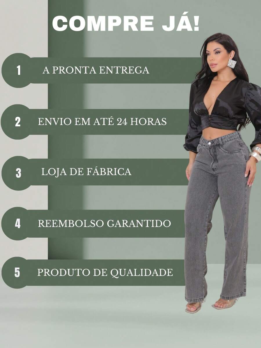 Calça Jeans Feminina Shein Wide Leg 100% Jeans Feminina Tecido Grosso Premium