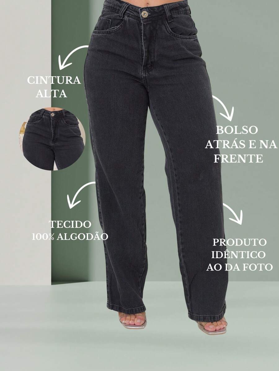 Calça Jeans Feminina Shein Wide Leg 100% Jeans Feminina Tecido Grosso Premium