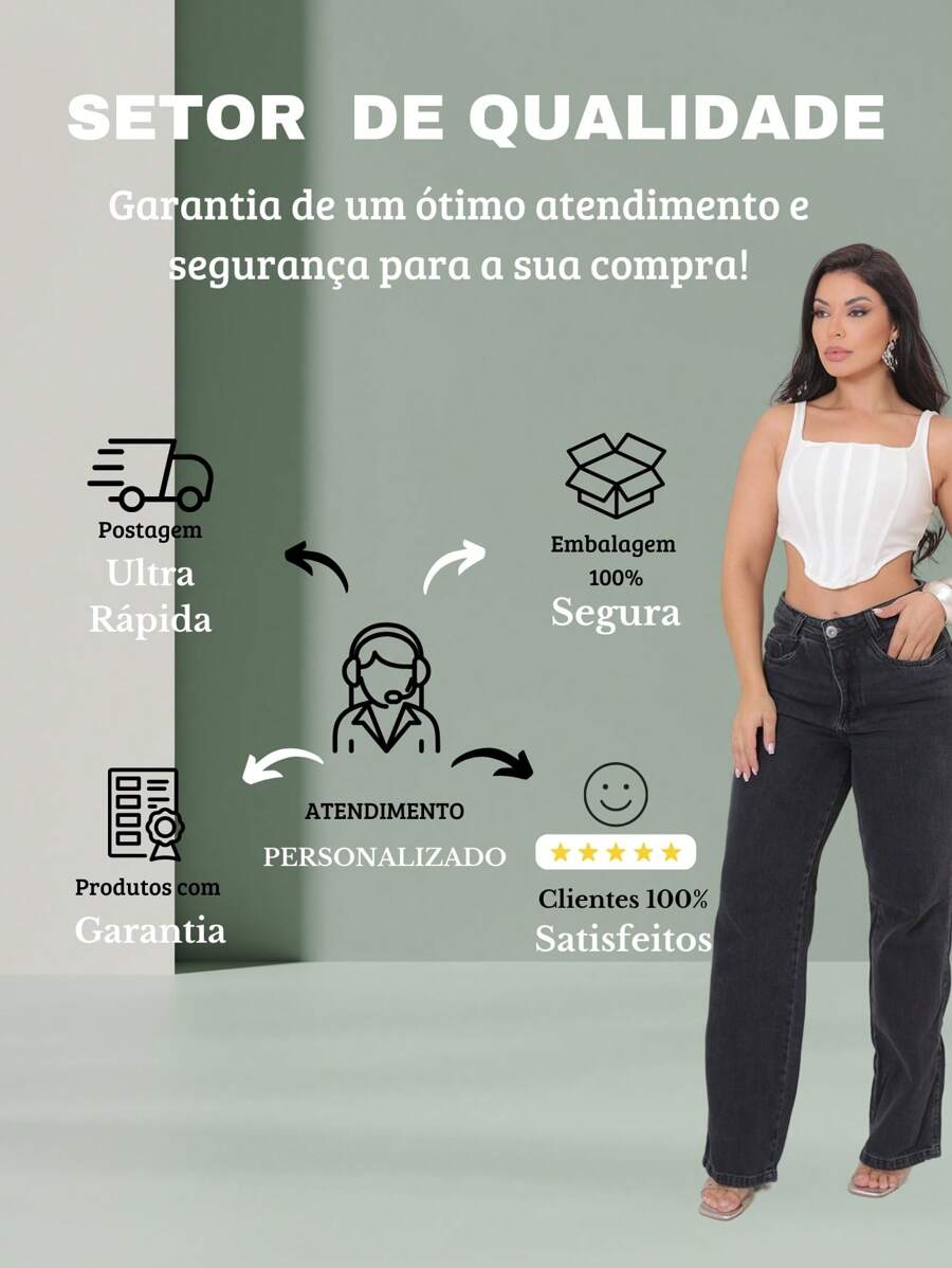 Calça Jeans Feminina Shein Wide Leg 100% Jeans Feminina Tecido Grosso Premium