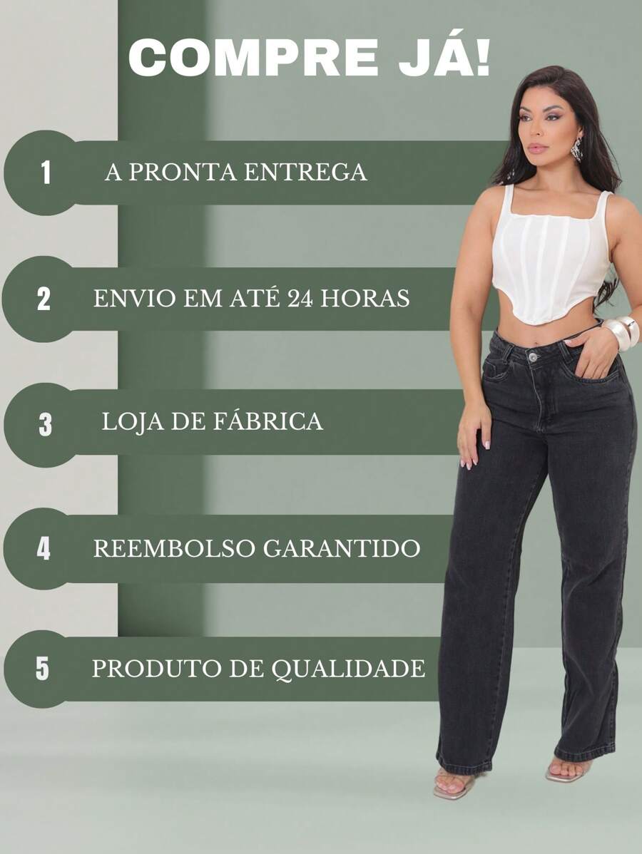 Calça Jeans Feminina Shein Wide Leg 100% Jeans Feminina Tecido Grosso Premium