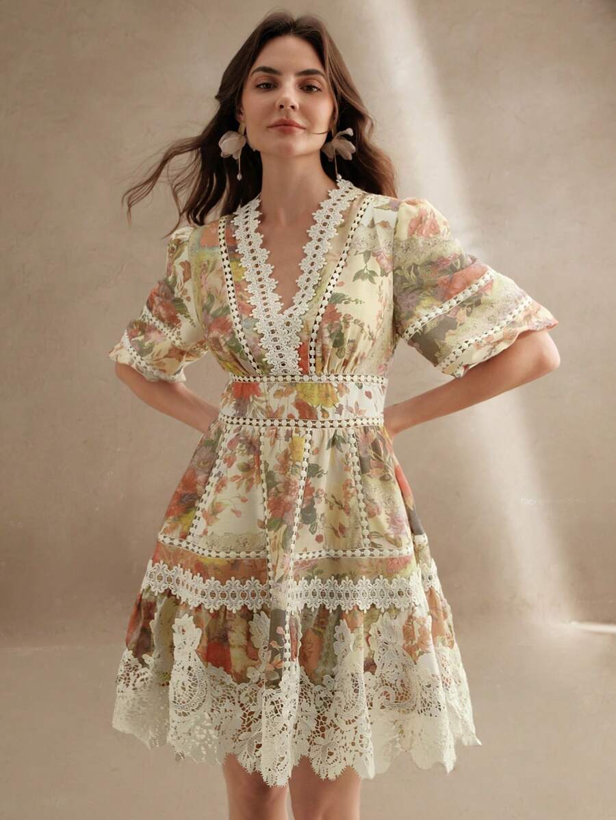 Vestido Midi Floral com Babados
