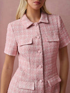 Vestido Rosa em Tecido Encorpado Xadrez