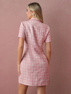 Vestido Rosa em Tecido Encorpado Xadrez