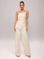 Conjunto 2 Peças Feminino Elegante com Top Sem Alça e Calça
