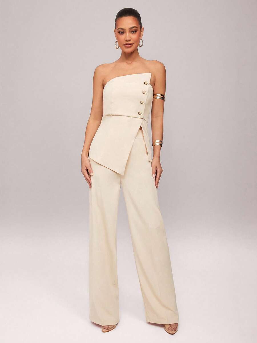 Conjunto 2 Peças Feminino Elegante com Top Sem Alça e Calça