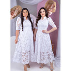 Vestido Longo com Gola V e Forro em Algodão